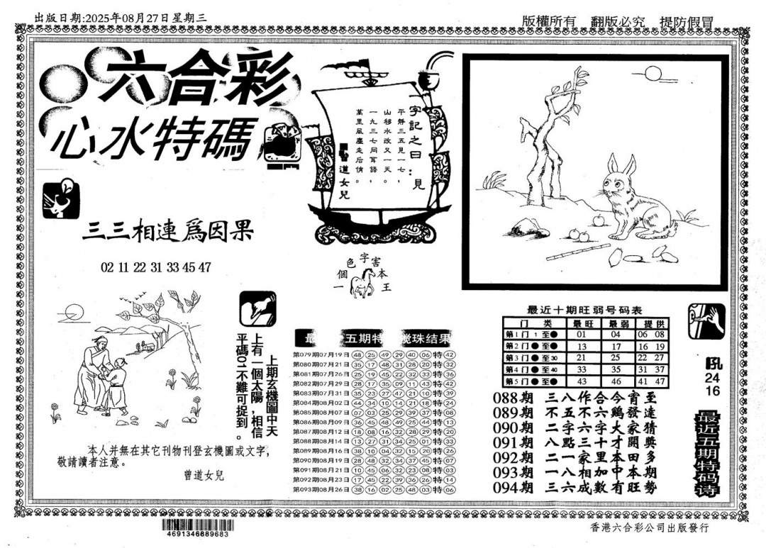 六合彩094期新特码心水(黑白)