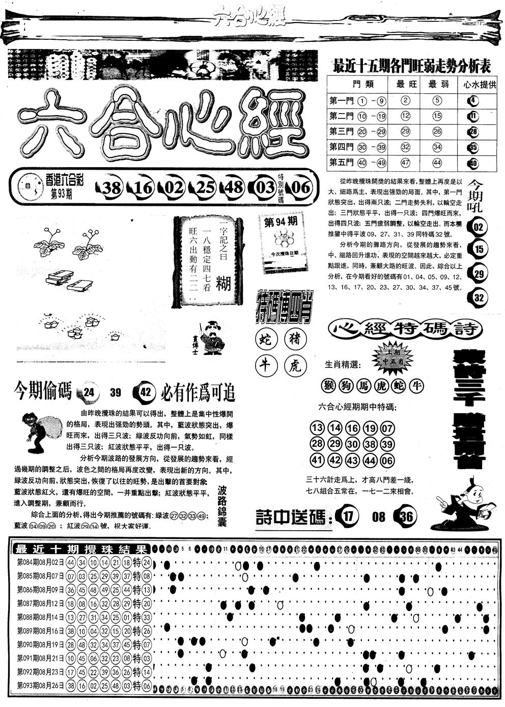 六合彩094期另版六合心经A(黑白)