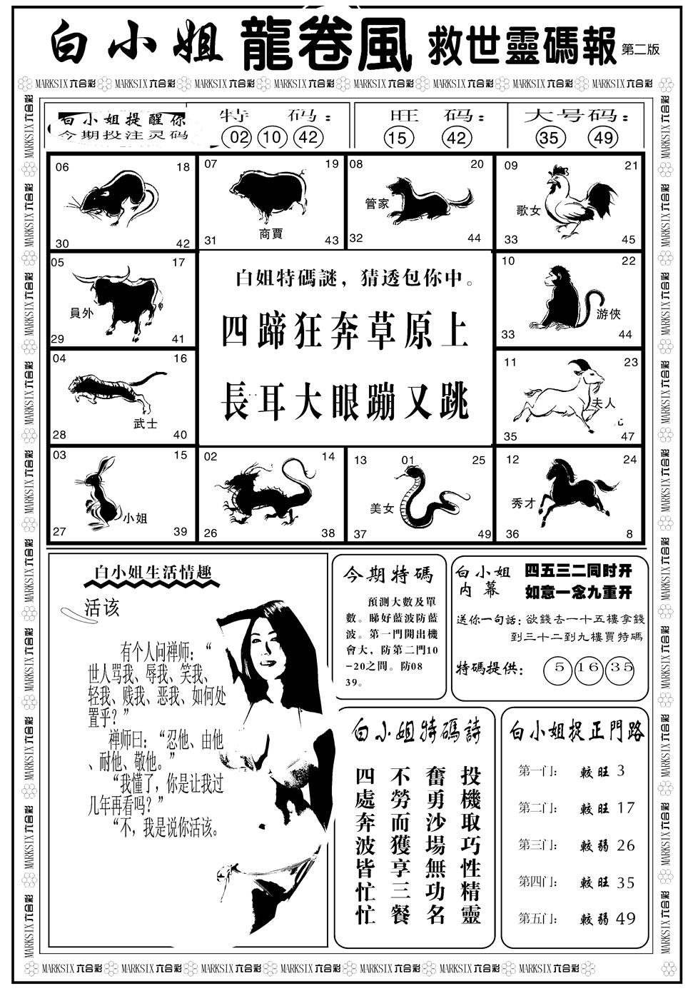 六合彩094期另版白姐龙卷风B(黑白)