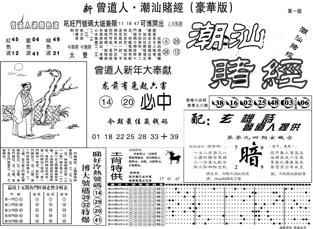 六合彩094期另潮汕赌经濠华版A(黑白)