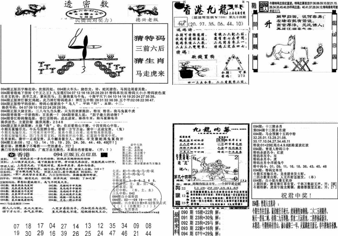 六合彩094期新透密数A(新)(黑白)