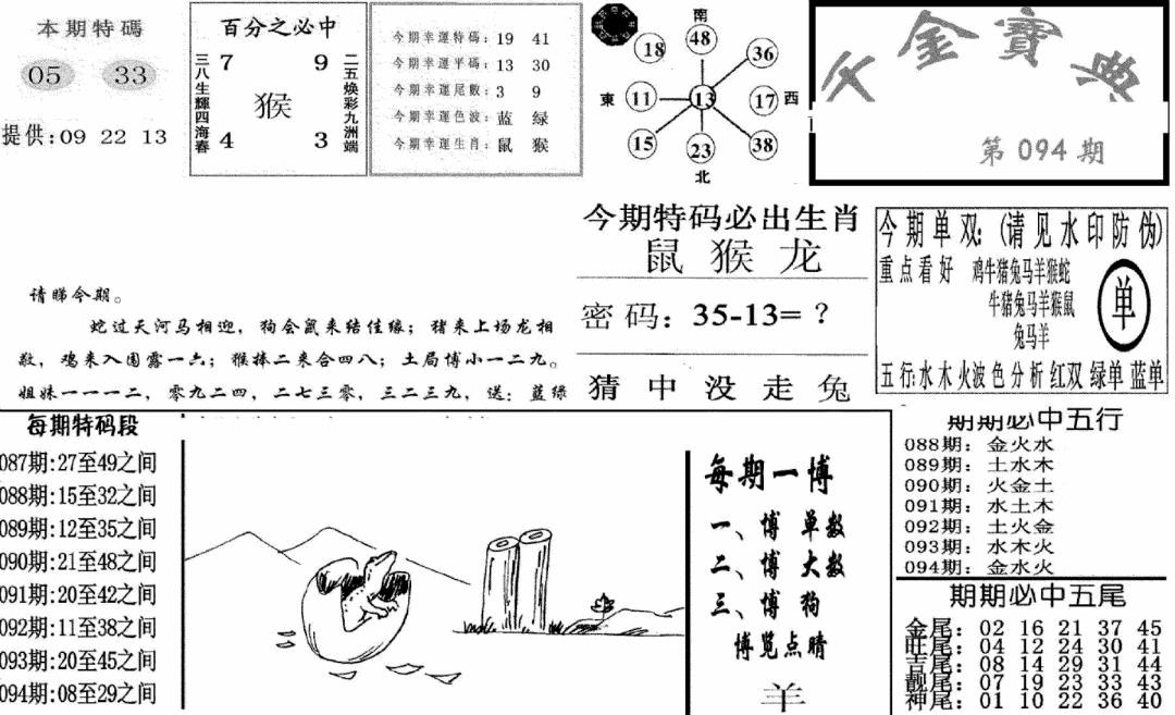 六合彩094期千金宝典(新图)(黑白)