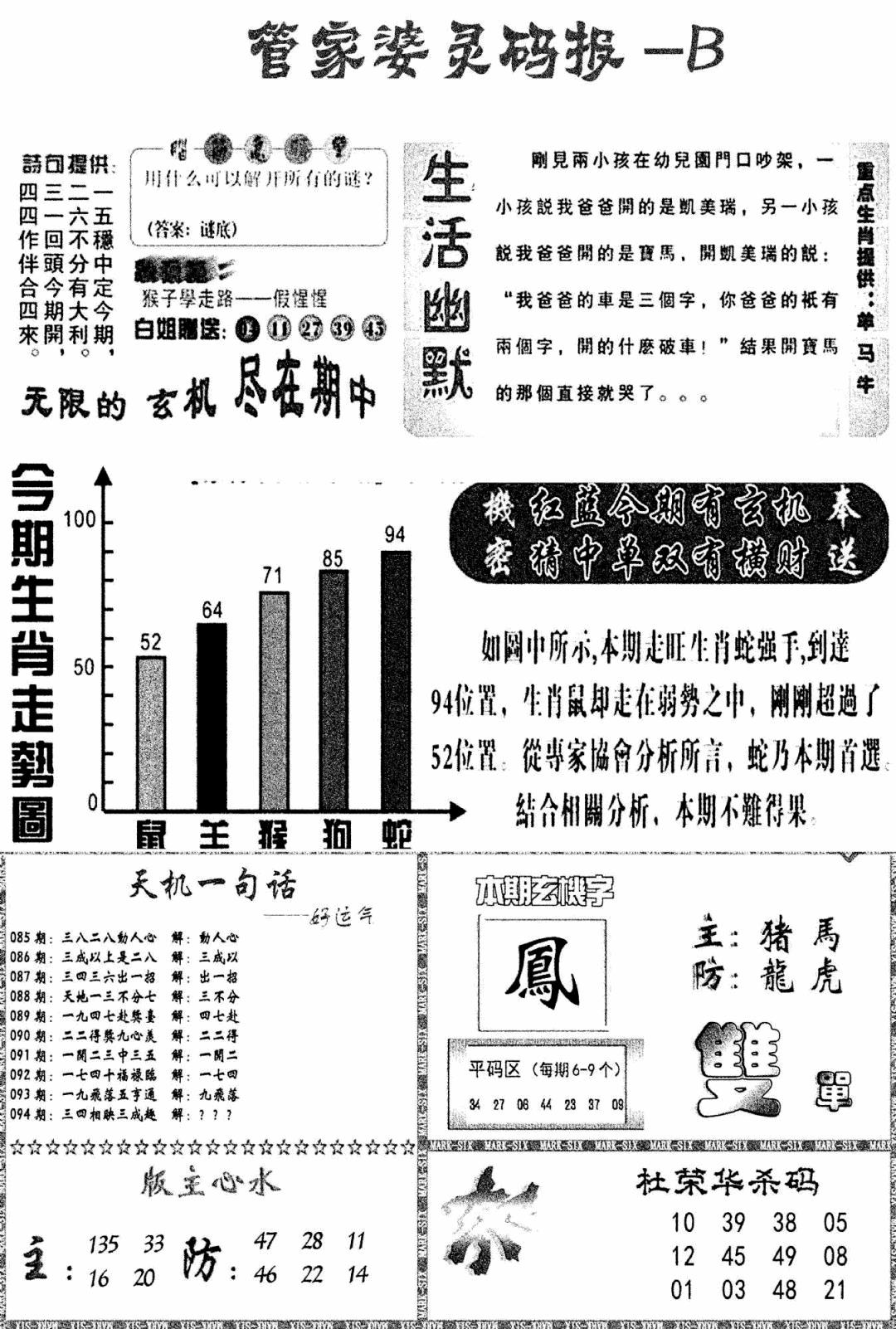 六合彩094期管家婆灵码报B(新图)(黑白)