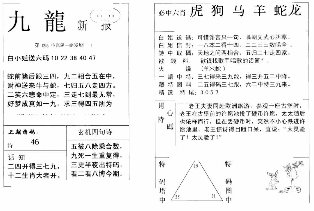 六合彩095期九龙新报(新)(黑白)