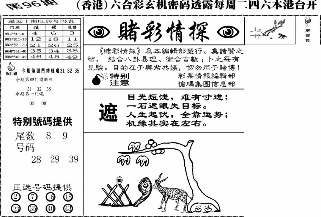 六合彩096期老版赌彩情探(黑白)