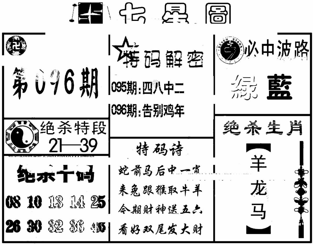 六合彩096期七星图(黑白)