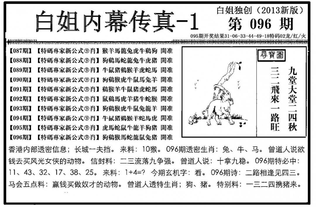六合彩096期白姐内幕传真-1(新图)(黑白)