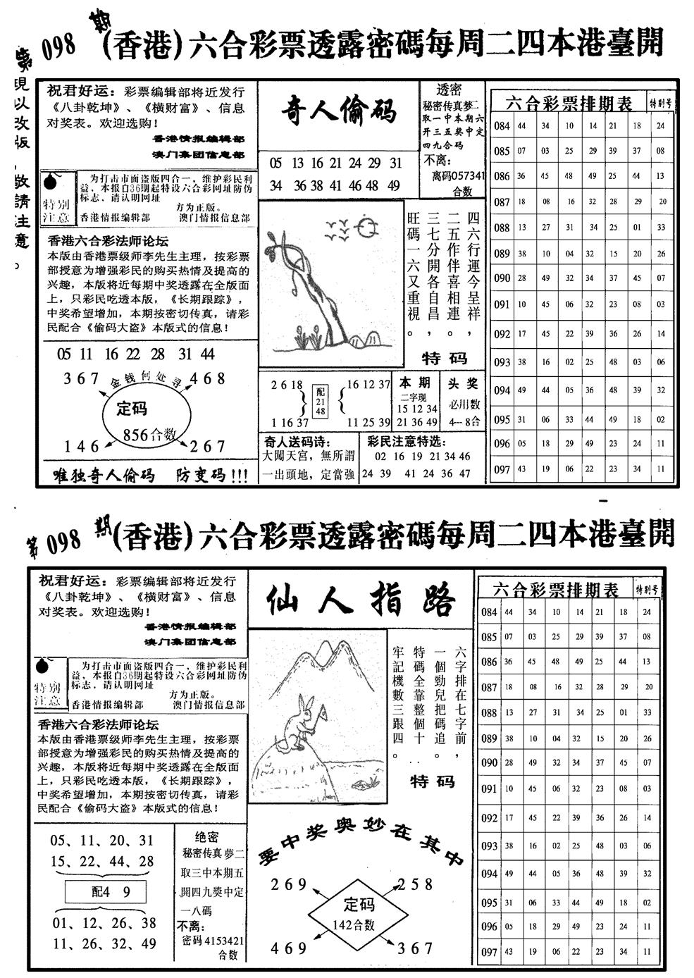 六合彩098期龙仔四合二(黑白)