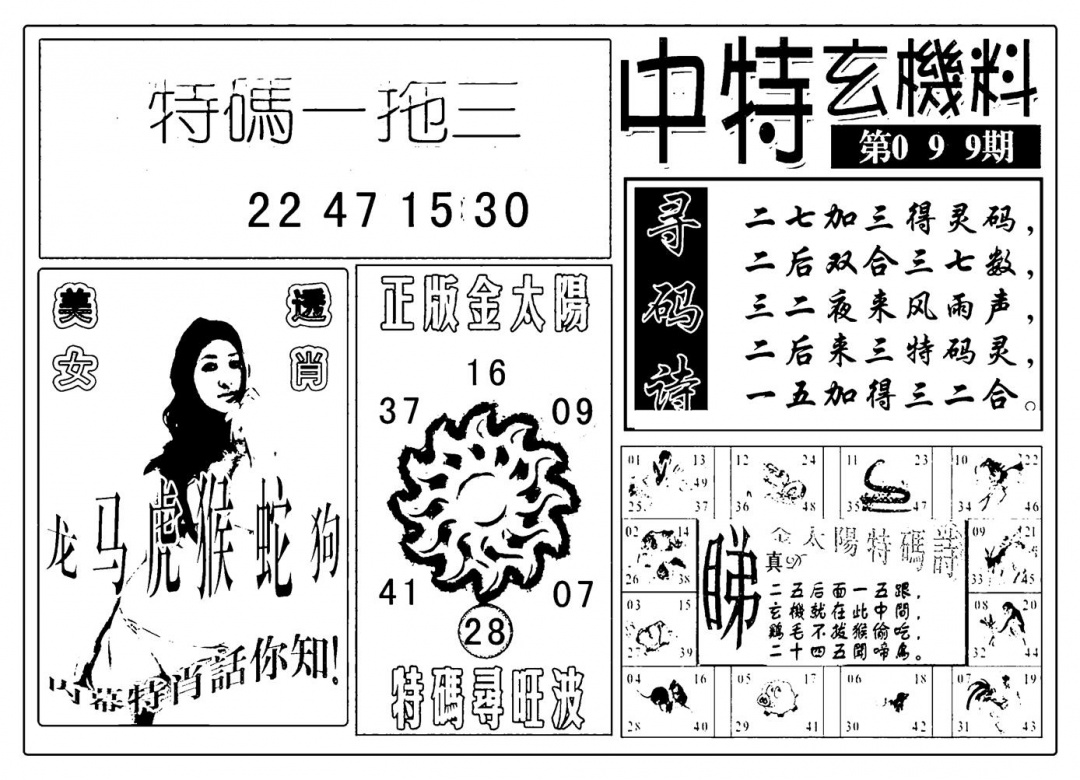 六合彩099期中特玄机料(新图)(黑白)