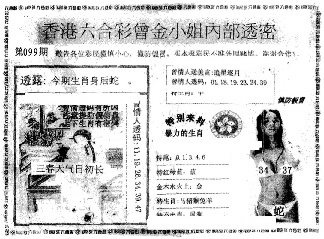 六合彩099期曾金小姐A(黑白)