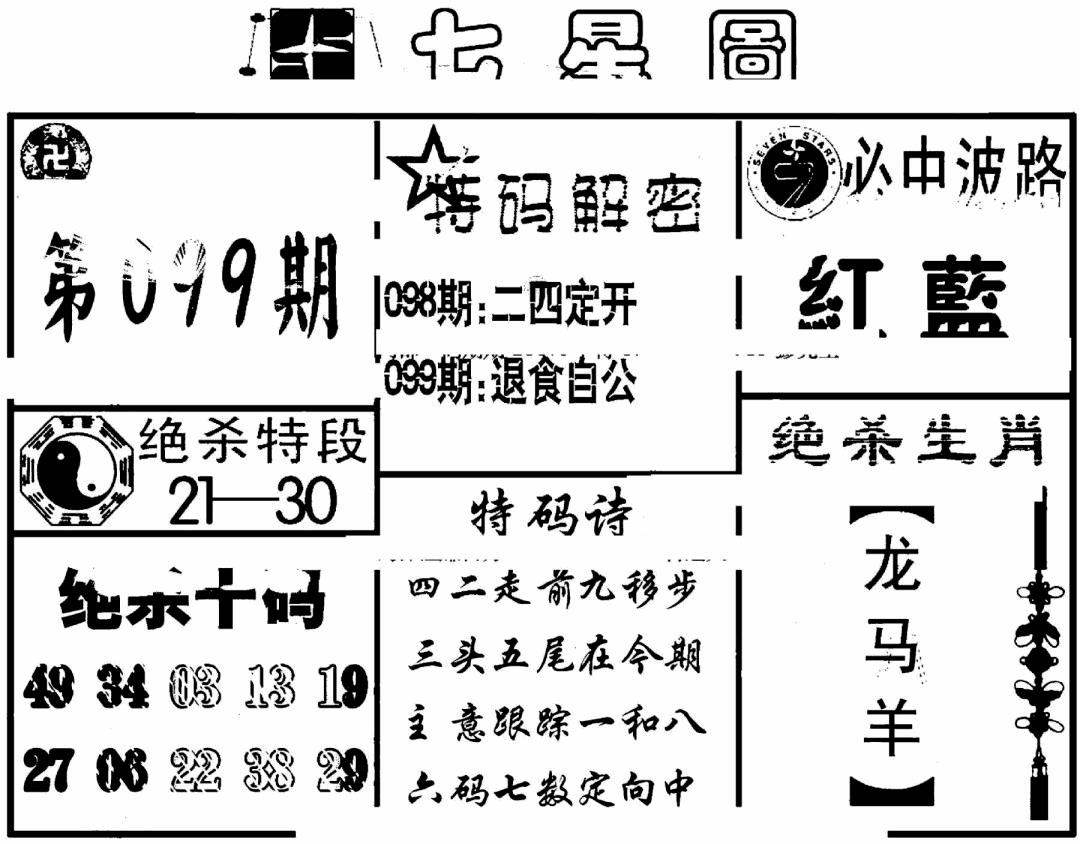 六合彩099期七星图(黑白)
