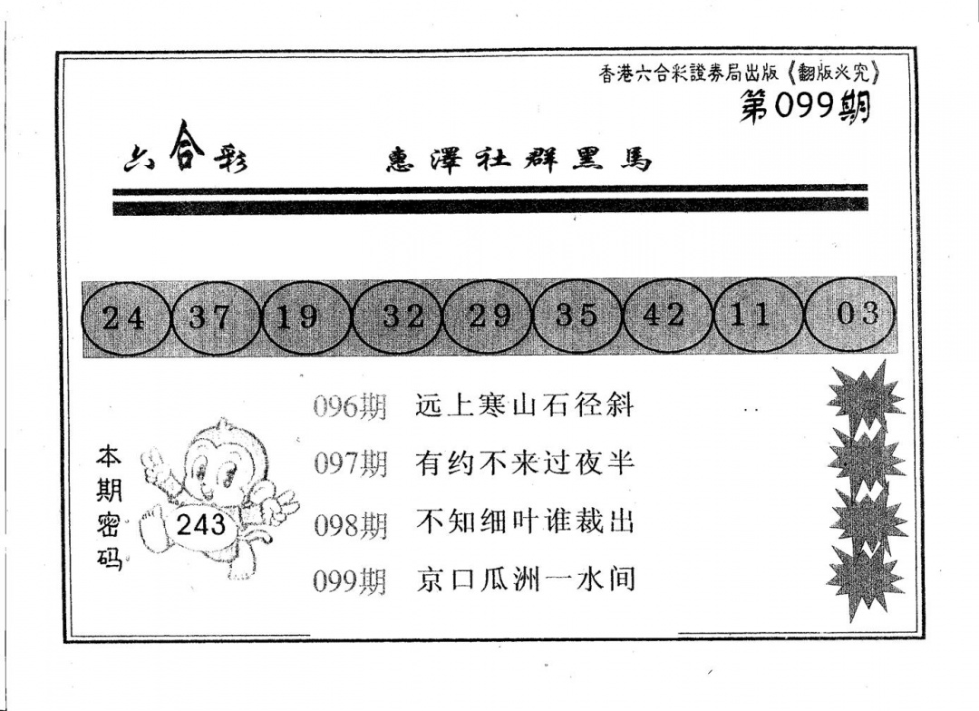 六合彩099期黑马(黑白)