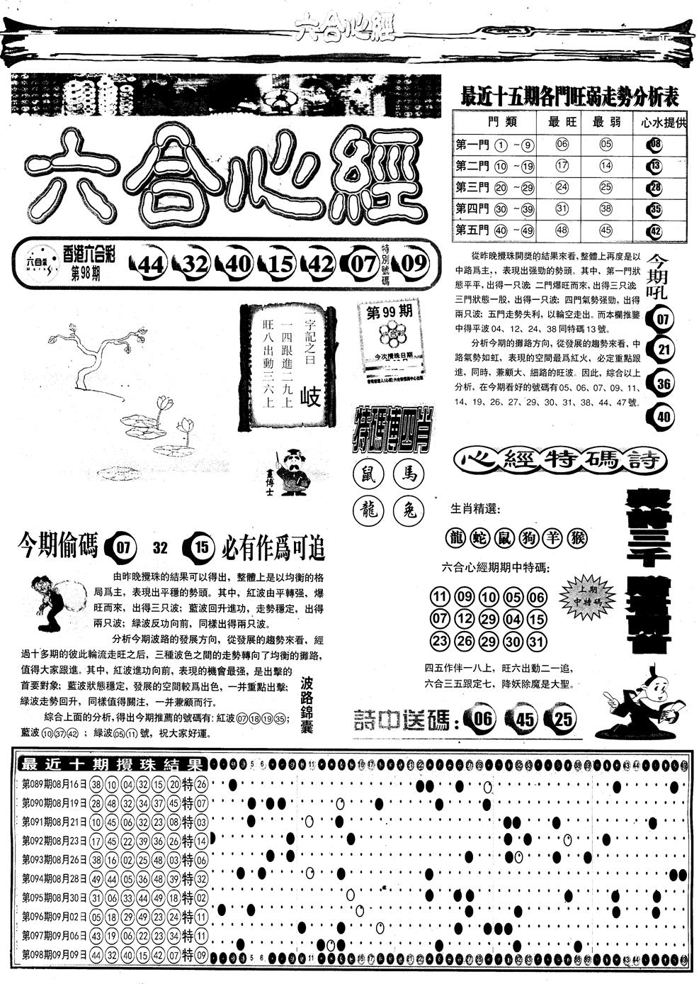 六合彩099期另版六合心经A(黑白)