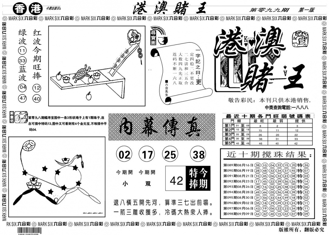 六合彩099期另版港澳赌王A(黑白)