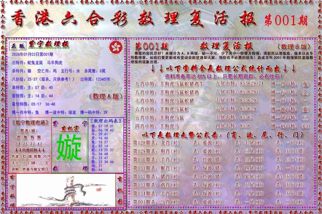 六合彩001期数理复活报