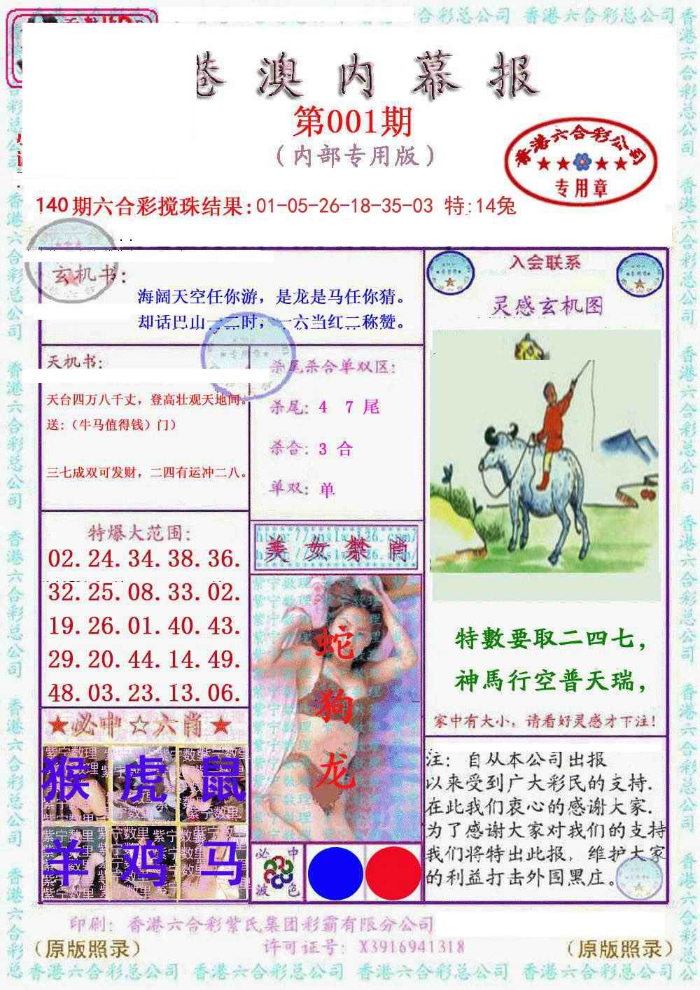 六合彩001期港澳内幕报