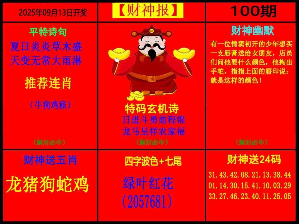 六合彩100期财神报