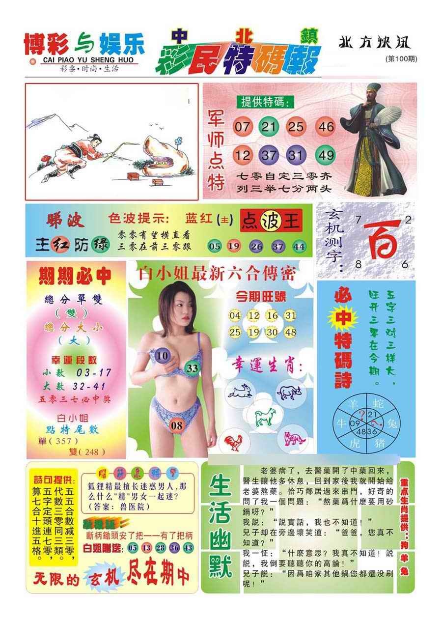 六合彩100期中北彩民特码报(新)