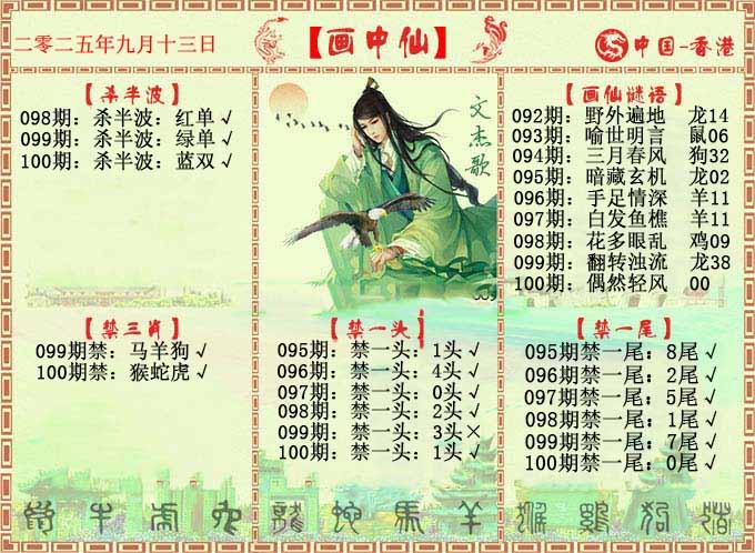 六合彩100期画中仙报