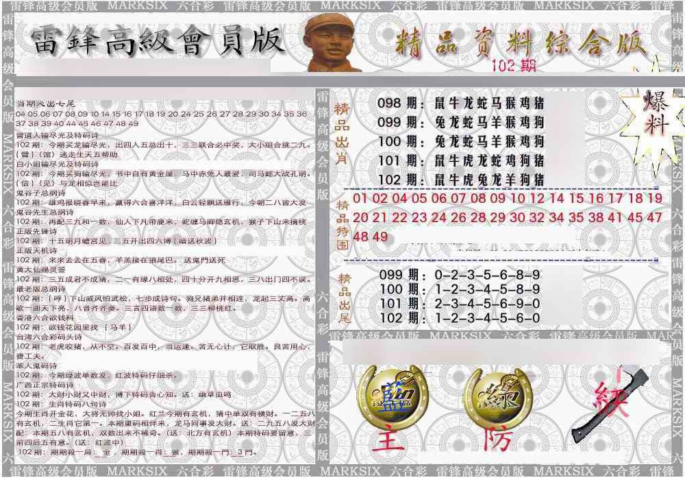 六合彩102期雷锋资料综合版
