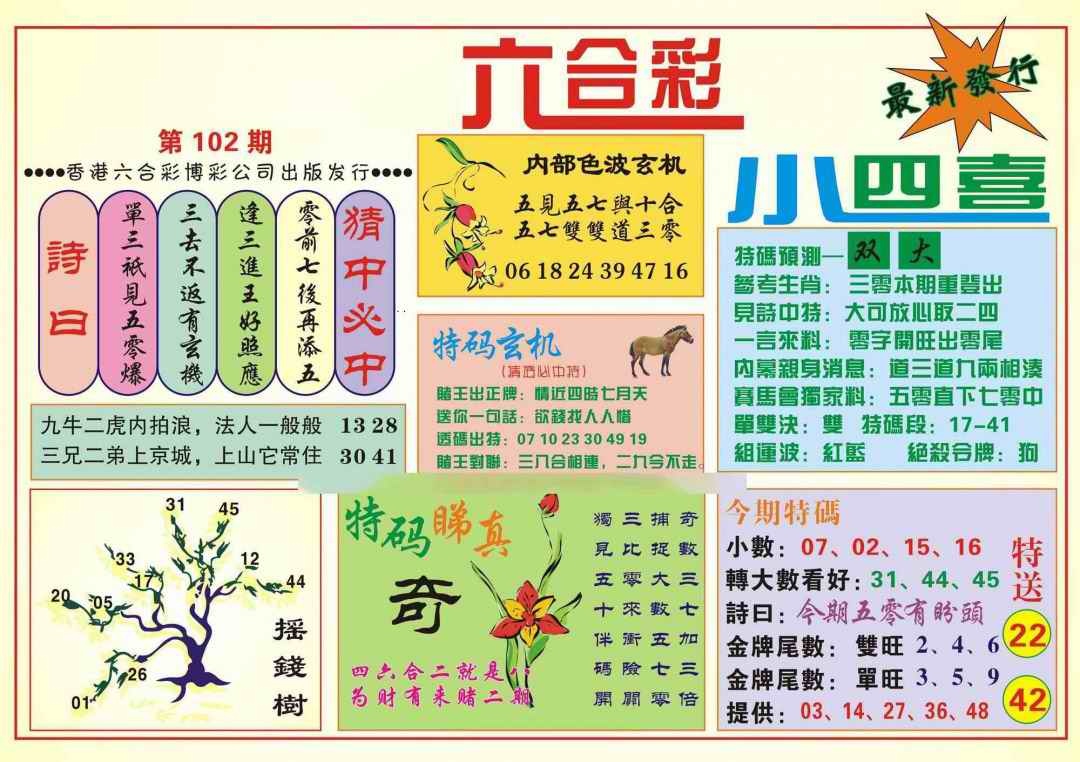 六合彩102期香港小四喜(新图)