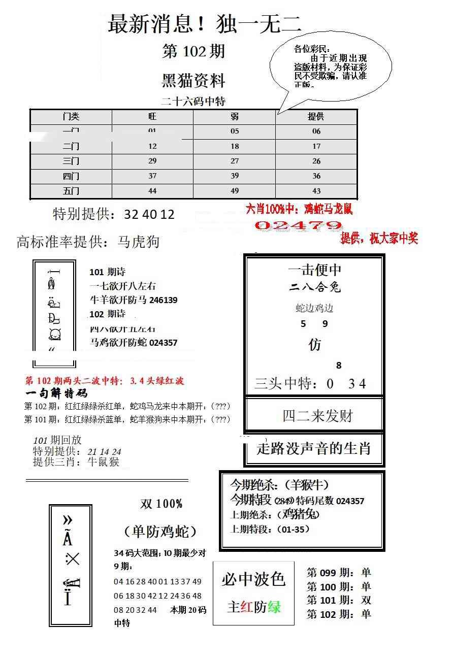 六合彩102期独一无二