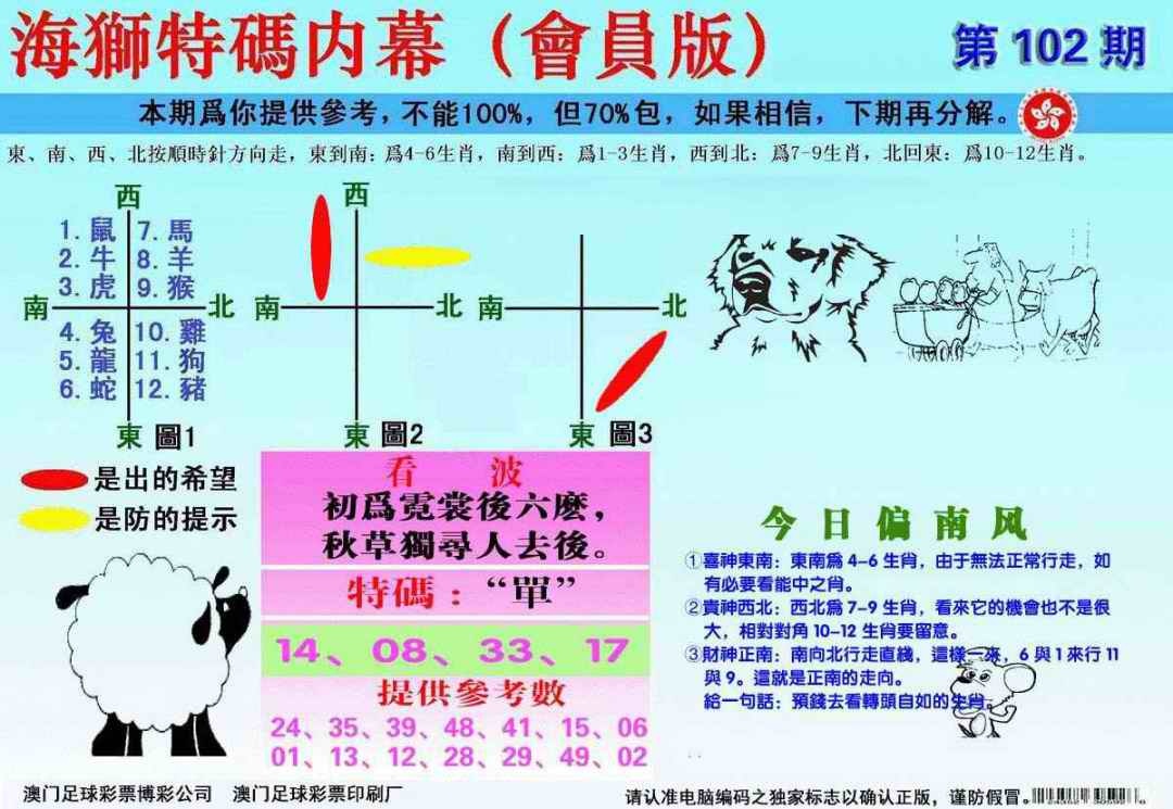 六合彩102期另版海狮特码内幕报