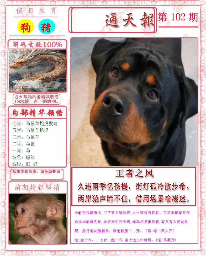 六合彩102期马经通天报