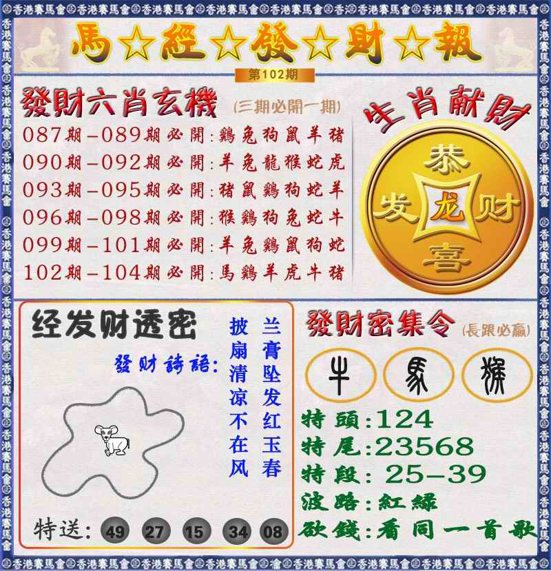 六合彩102期马经发财报（荐）