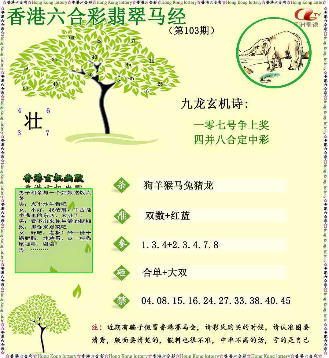 六合彩103期翡翠马经