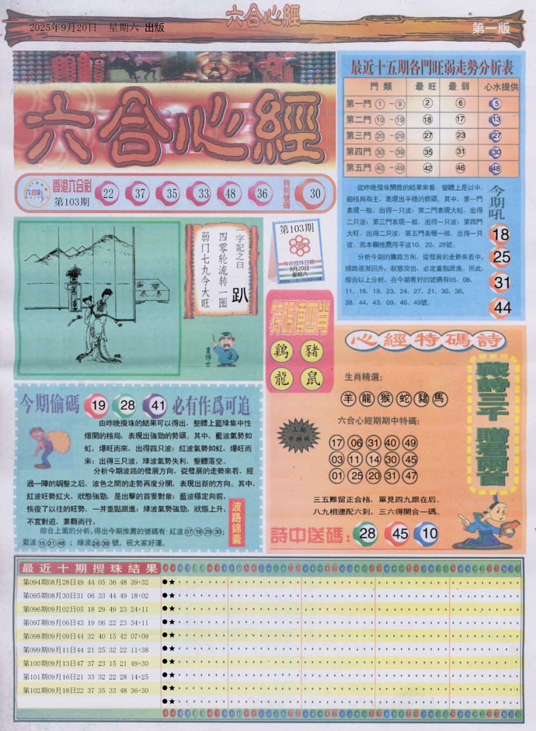 六合彩103期六合心经A