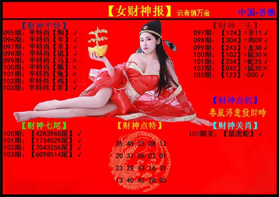 六合彩103期女财神报