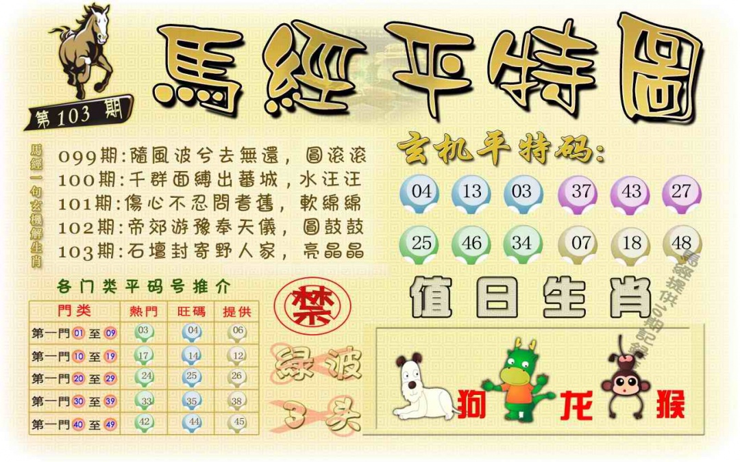 六合彩103期马经平特图（荐）