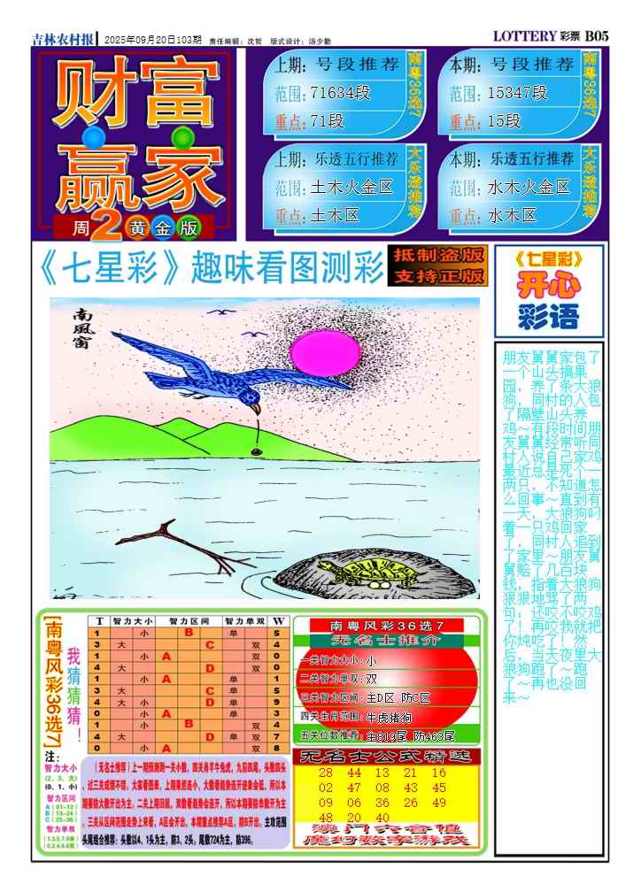 六合彩103期七星彩图(高清)A
