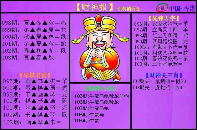 六合彩103期紫财神