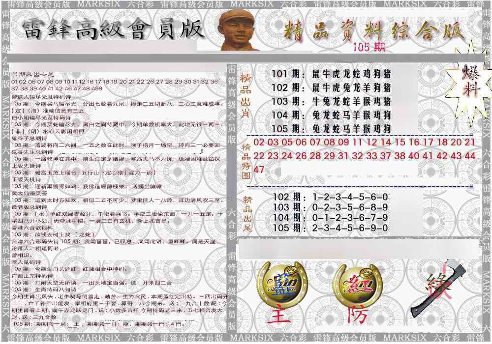 六合彩105期雷锋资料综合版
