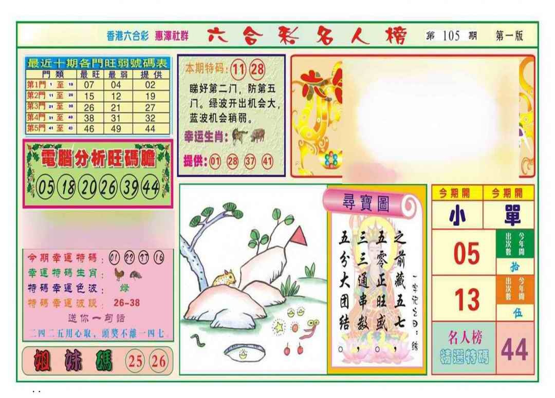 六合彩105期名人榜A(新图)