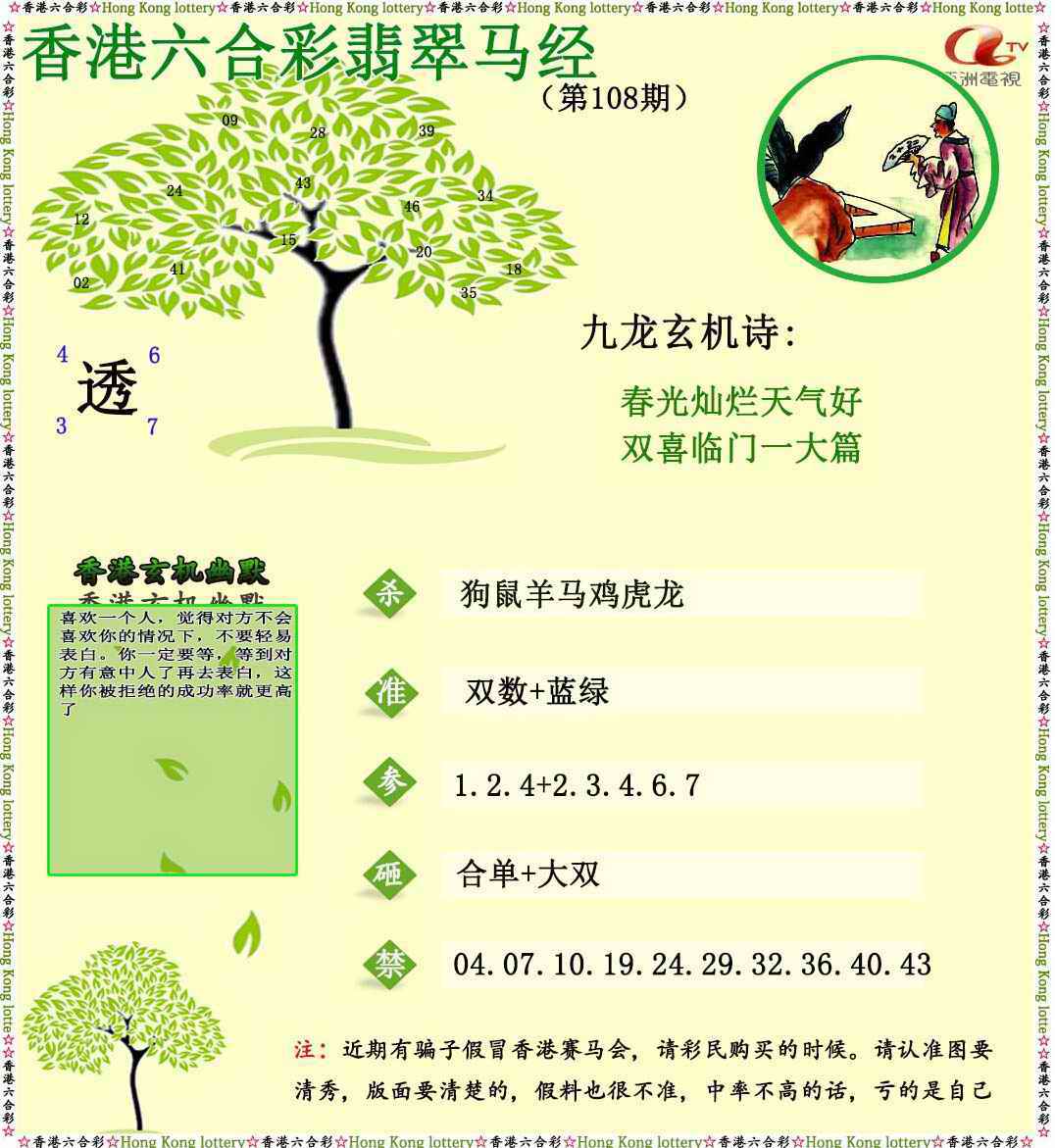 六合彩108期翡翠马经