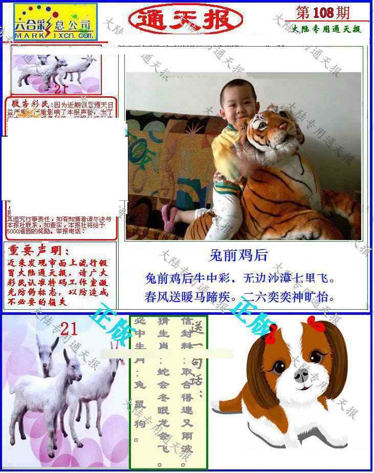 六合彩108期大陆通天报