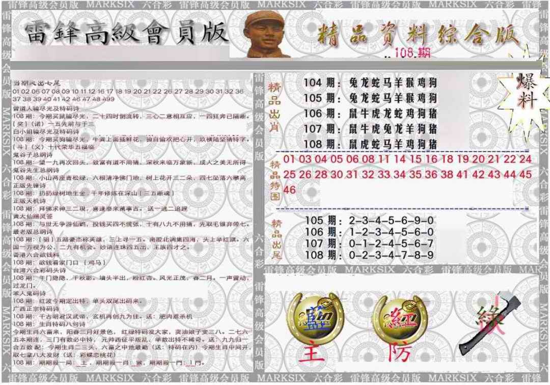 六合彩108期雷锋资料综合版