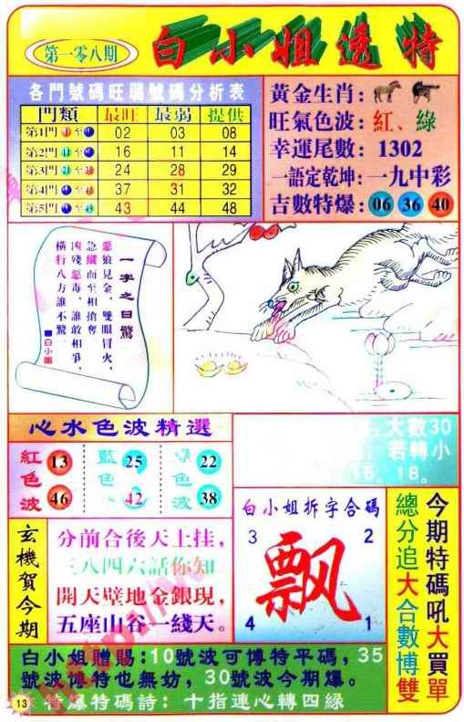 六合彩108期白小姐透特