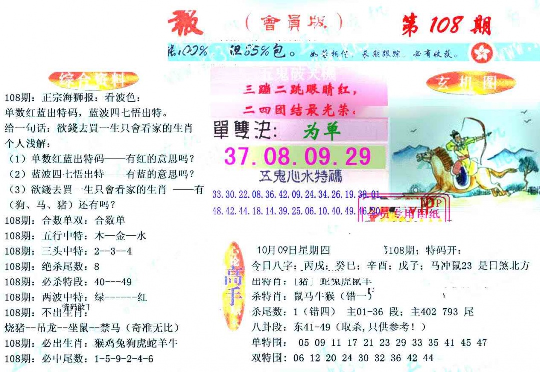 六合彩108期新五鬼玄机