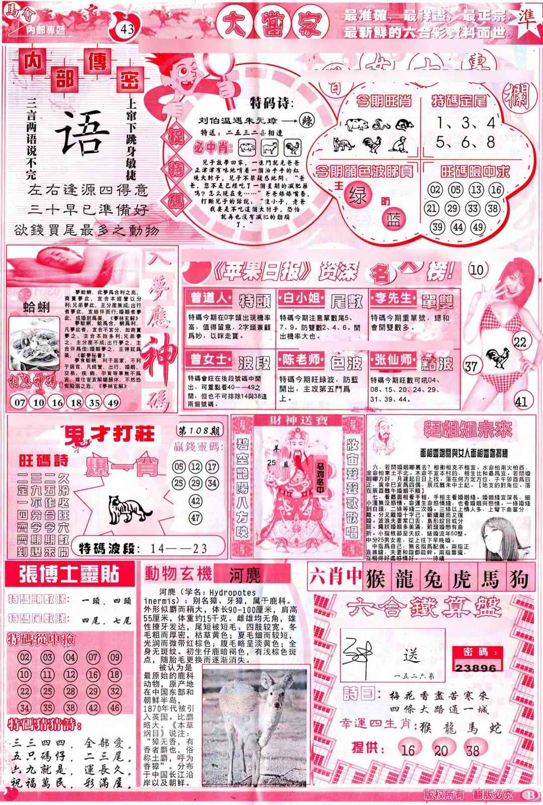 六合彩108期彩卷后庄B(保证香港版)