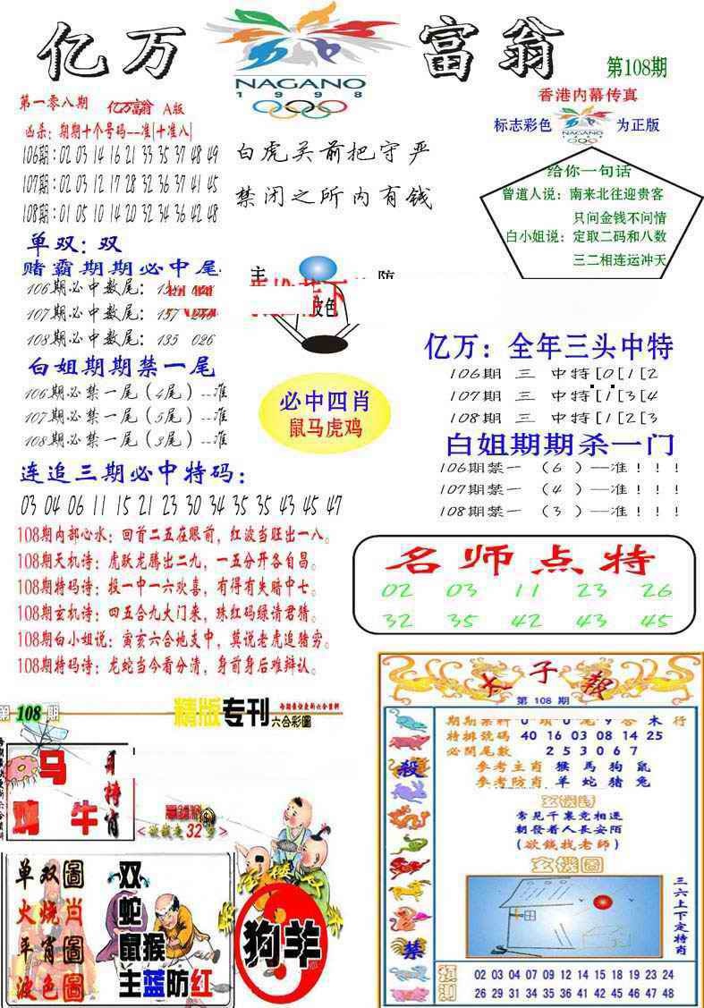 六合彩108期亿万富翁A
