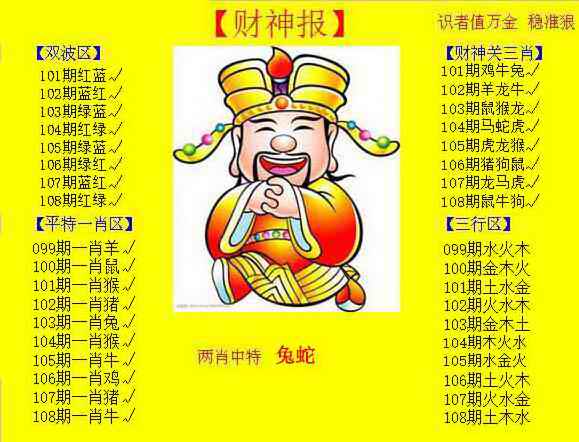 六合彩108期黄色财神报
