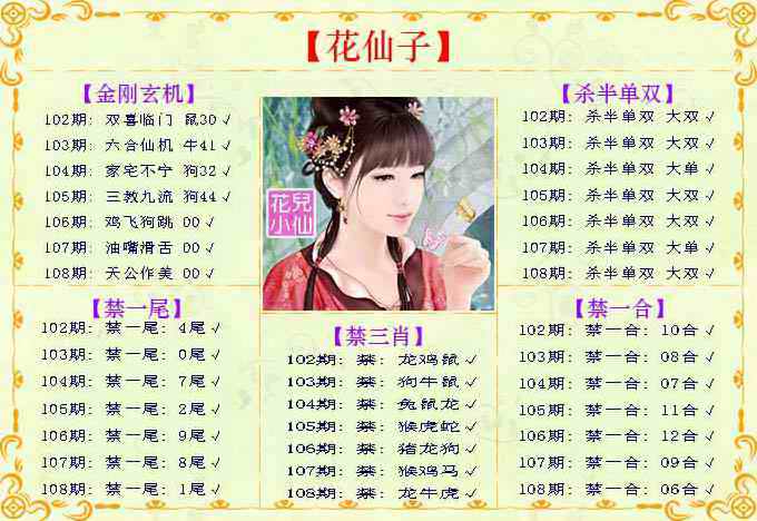六合彩108期花仙子