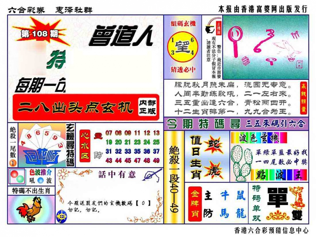 六合彩108期赠道人特马金手指