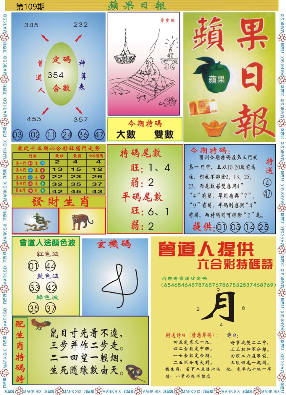 六合彩109期青苹果日报