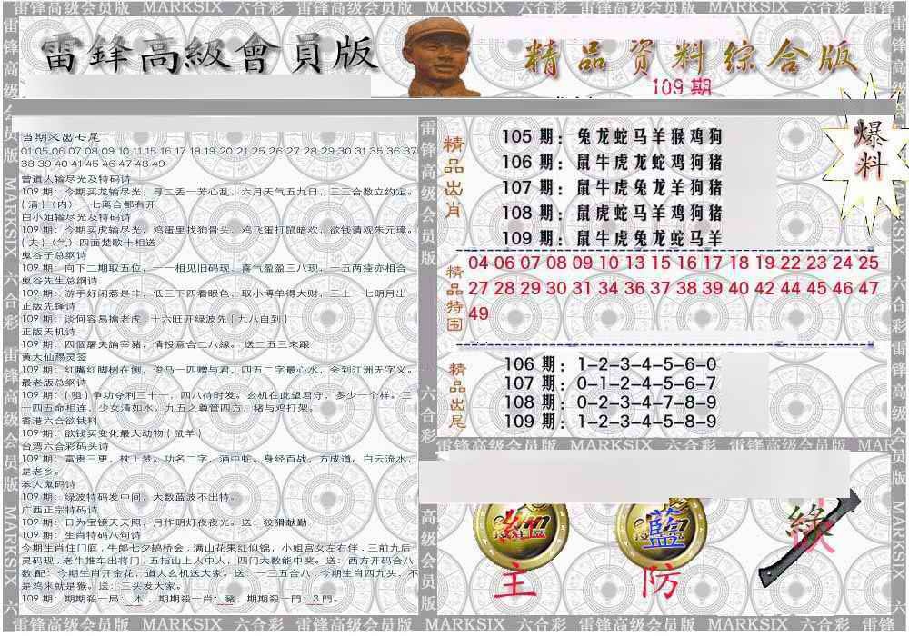 六合彩109期雷锋资料综合版