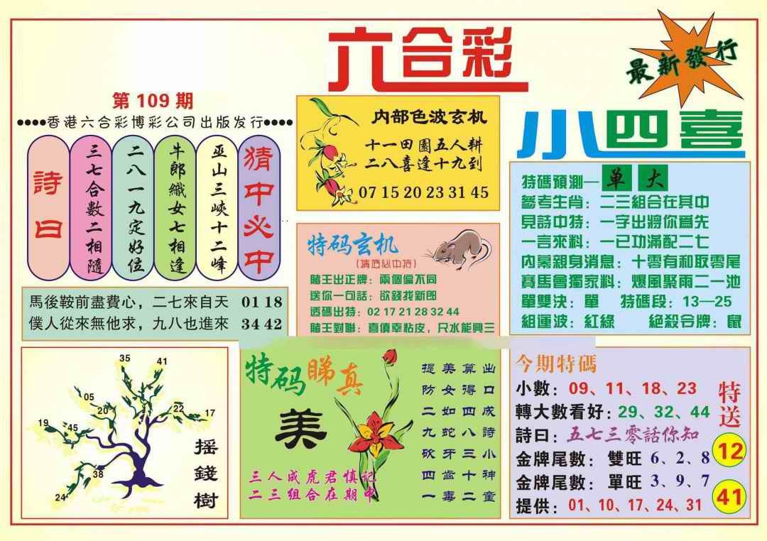 六合彩109期香港小四喜(新图)